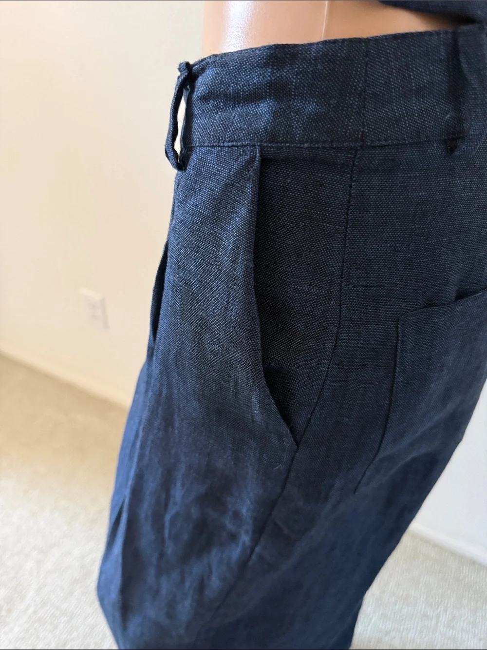 ZARA Sleeveless Navy Double- Breasted 100% linen Vest and Pants Set